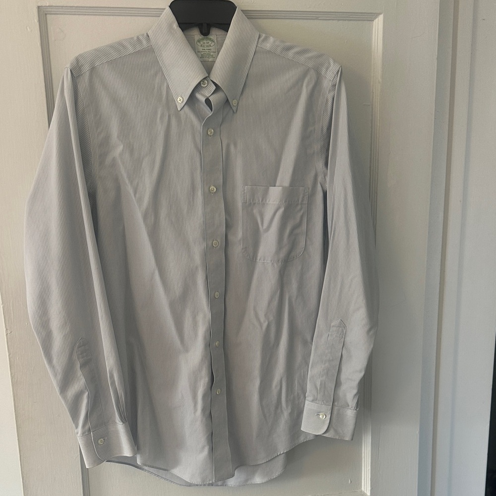 Brooks Brothers Light Gray Pinstripe Button-Down Dress Shirt